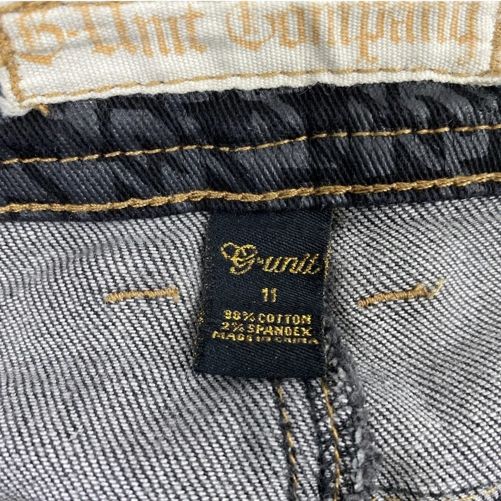 G Unit Company Denim Shorts Junior 11 Dark Wash Gold Rhinestones Flap‎ Pockets